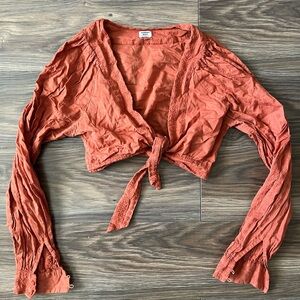 Sunday Best Rust Orange Tie-Front Cropped Top